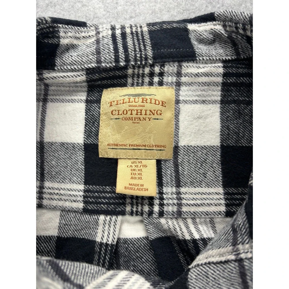 Telluride Flannel Shirt Mens XL Black White Plaid Cotton Workwear Lumberjack - Picture 2 of 13